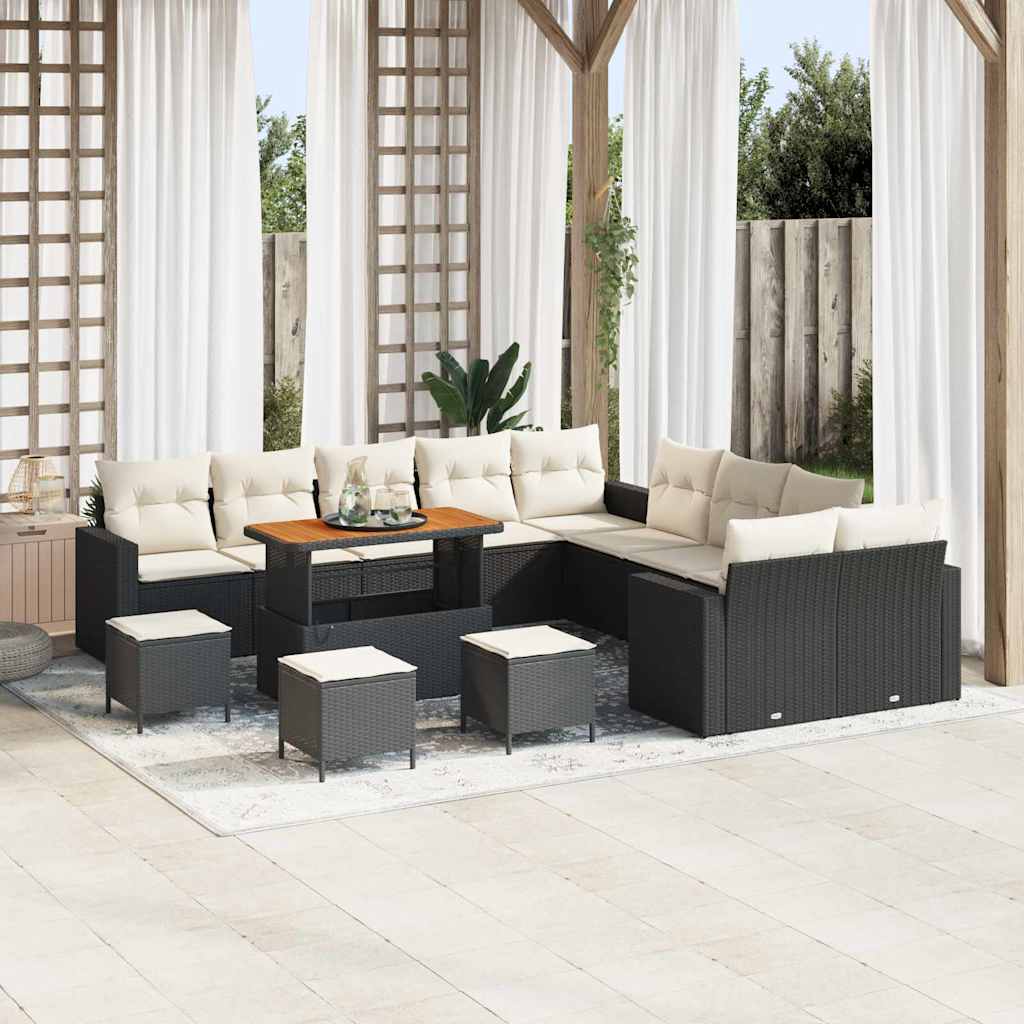 Tuinbankenset met kussen 18 pcs Zwart en Crème poly rattan is nu te koop bij PeponiXL, paradijselijk wonen!