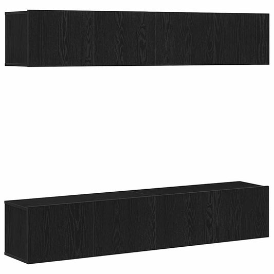 Tv-meubelset 4 pcs Zwart Eiken 80 x 30 x 30 cm Bewerkt hout is nu te koop bij PeponiXL, paradijselijk wonen!