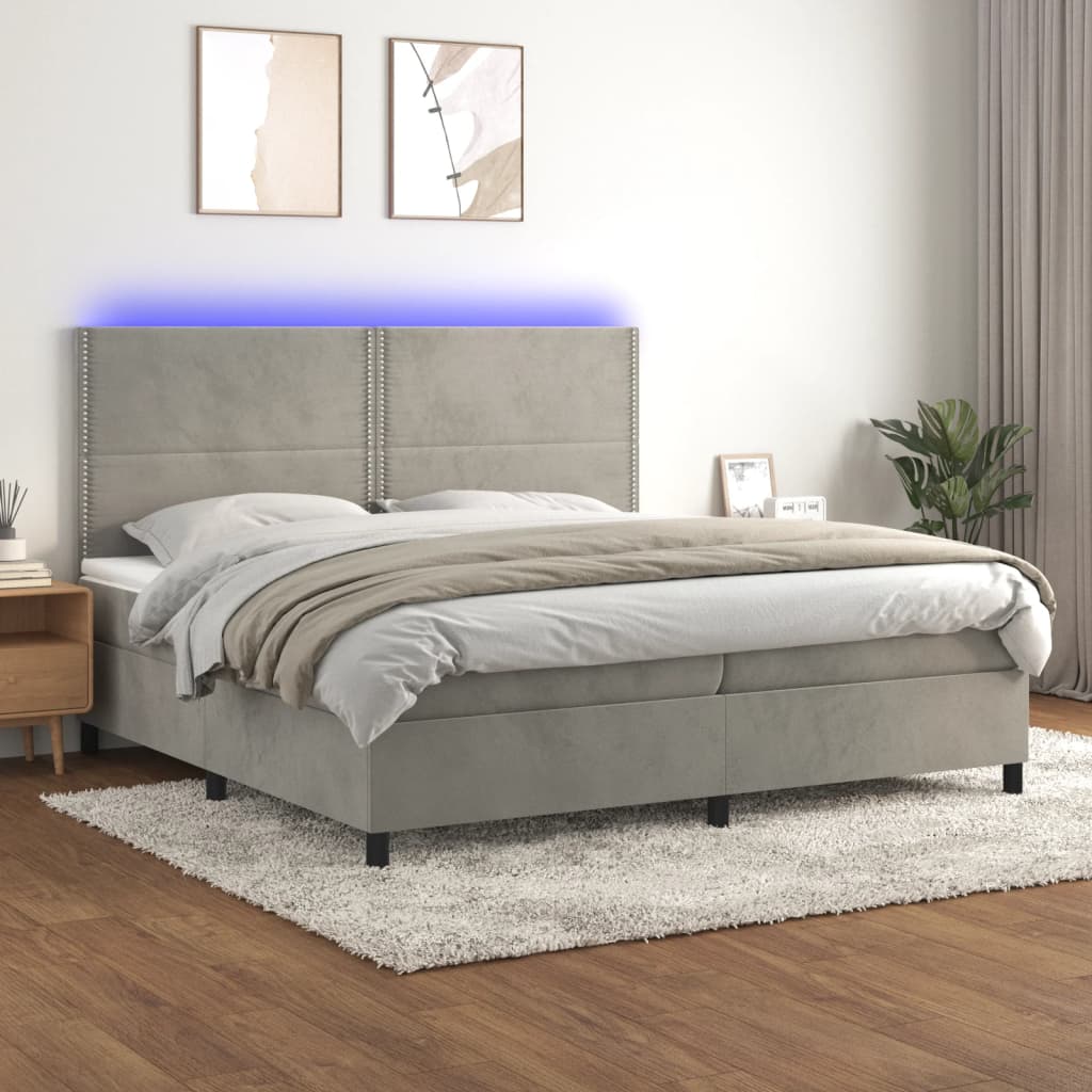 Boxspring met matras en LED fluweel lichtgrijs 200x200 cm is nu te koop bij PeponiXL, paradijselijk wonen!