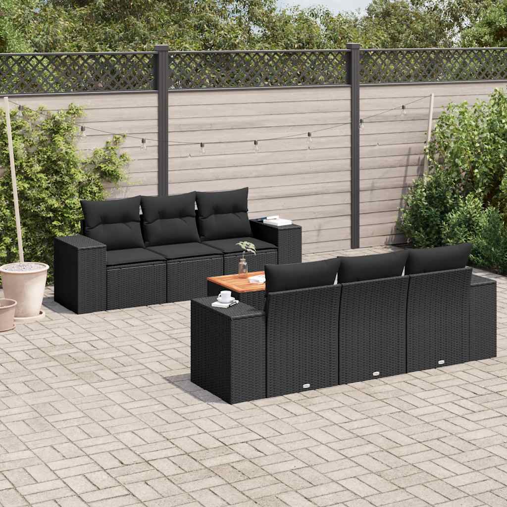 7-delige Loungeset met kussens poly rattan zwart is nu te koop bij PeponiXL, paradijselijk wonen!