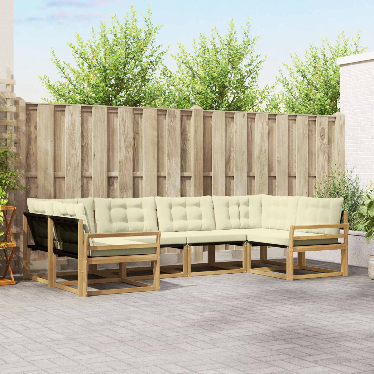 Buiten bankenset met kussen 6 pcs Wit en crèmekleurig is nu te koop bij PeponiXL, paradijselijk wonen!