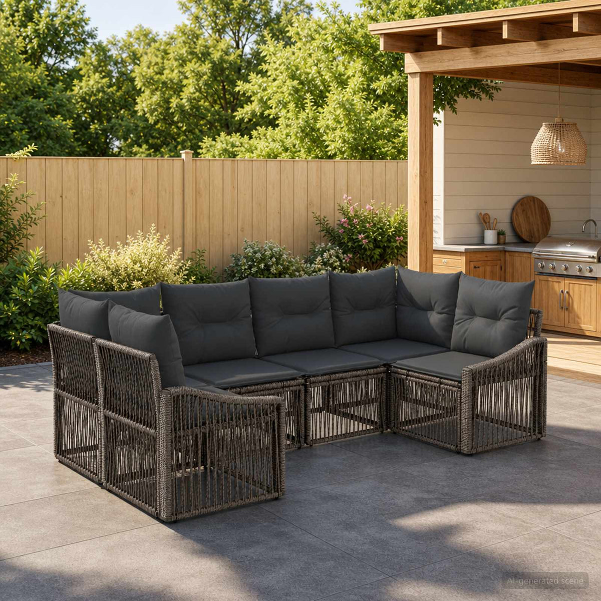 Tuinbankenset 6 st 6-Aantal zitplaatsen Grijs poly rattan is nu te koop bij PeponiXL, paradijselijk wonen!