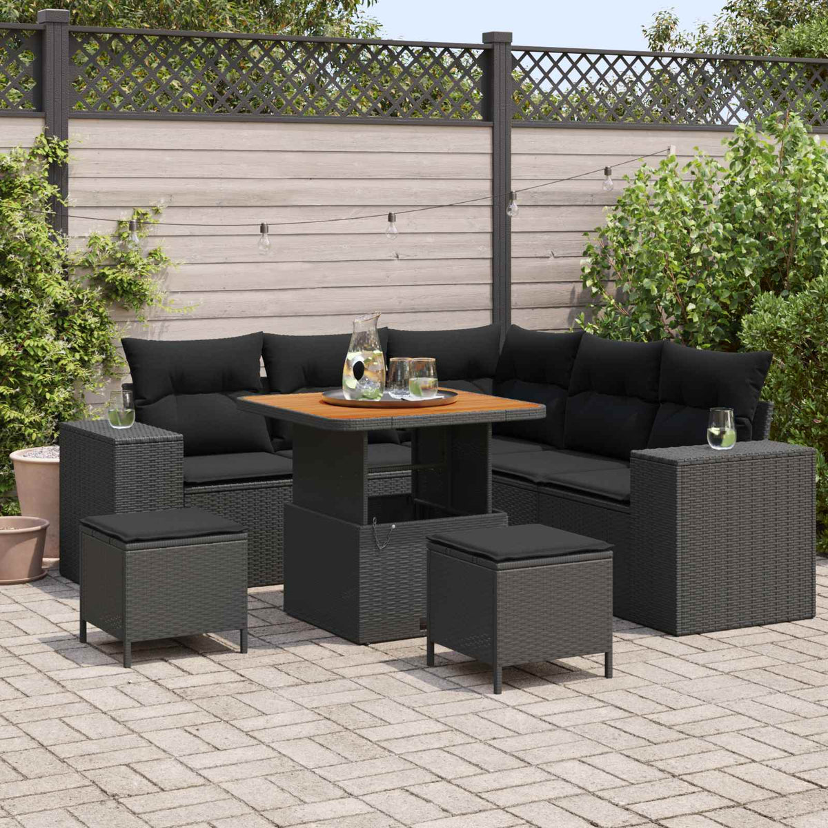 Tuin Sofa Set met kussen met opslag 8 pcs Zwart poly rattan is nu te koop bij PeponiXL, paradijselijk wonen!