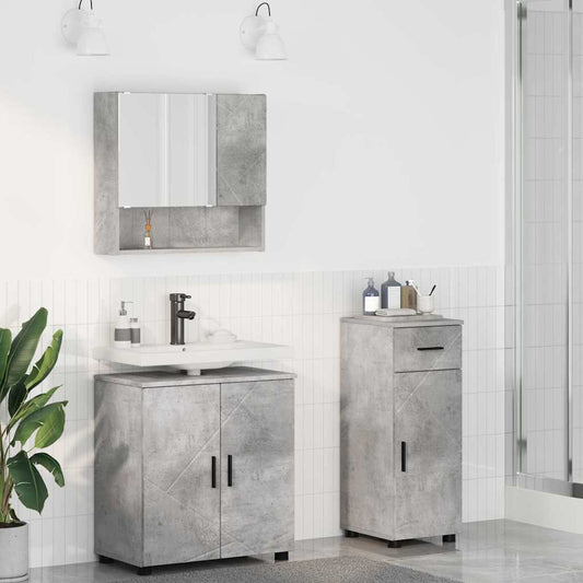 Badkamermeubelset 3 pcs Beton Grijs Bewerkt hout & Metaal is nu te koop bij PeponiXL, paradijselijk wonen!