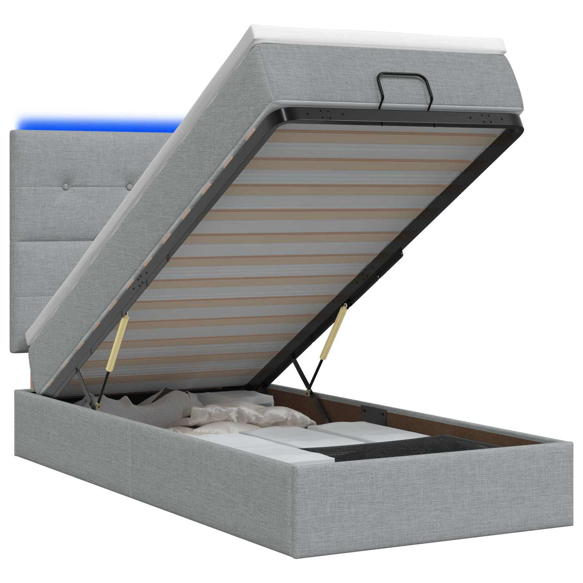 Ottoman Bed met Matrassen en LED Lichtgrijs 90 x 190 cm Stof is nu te koop bij PeponiXL, paradijselijk wonen!