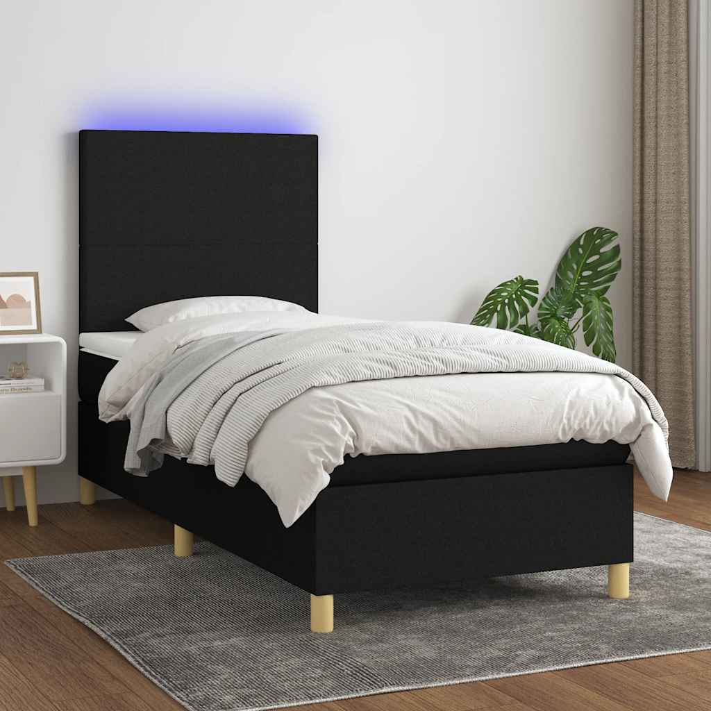 Boxspring met matras en LED stof zwart 80x200 cm is nu te koop bij PeponiXL, paradijselijk wonen!