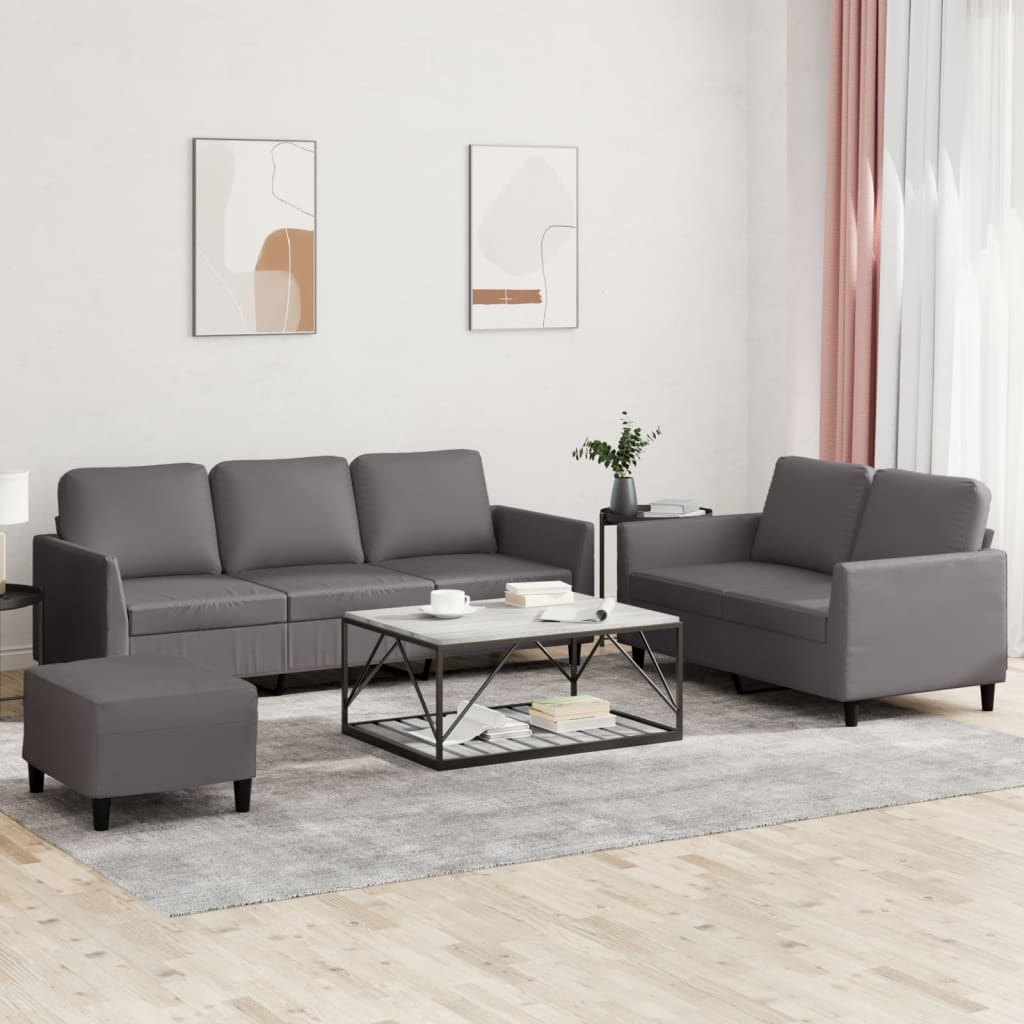 3-delige Loungeset met kussens kunstleer grijs is nu te koop bij PeponiXL, paradijselijk wonen!