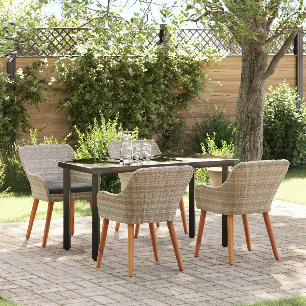 Tuin eettafelset met kussen 5 pcs Lichtgrijs poly rattan is nu te koop bij PeponiXL, paradijselijk wonen!