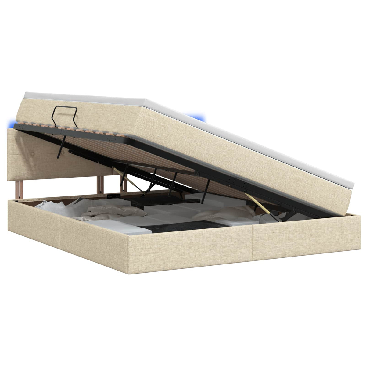 LED Opslagbed met Matras Crèmekleurig 140 x 190 cm Stof is nu te koop bij PeponiXL, paradijselijk wonen!