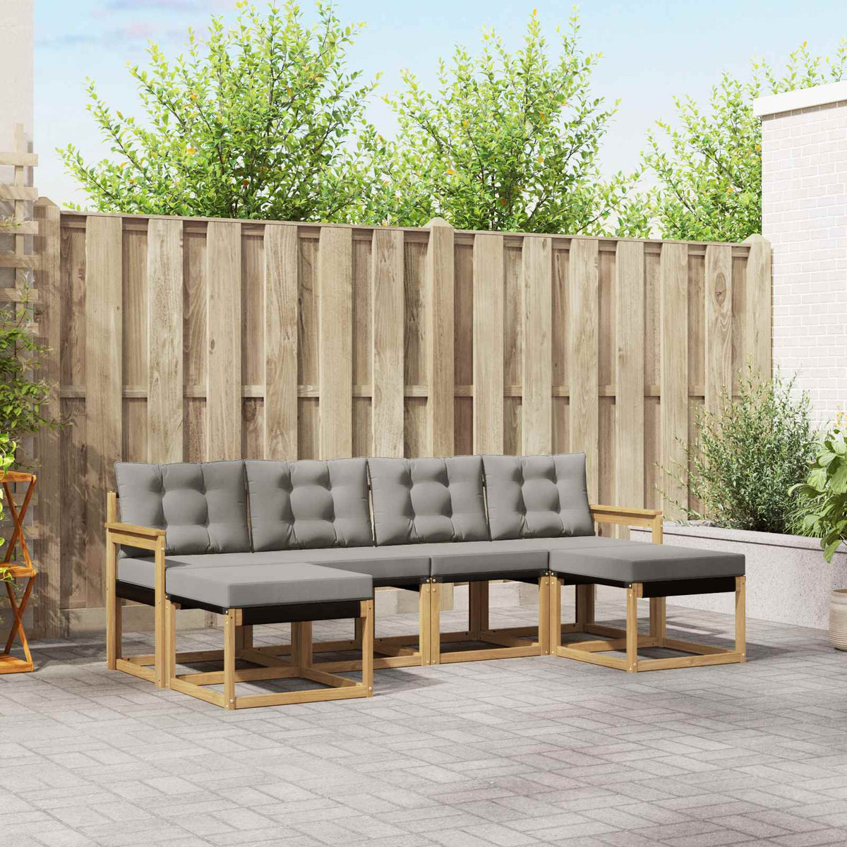 Buiten bankenset met kussen 6 pcs Wit en Lichtgrijs is nu te koop bij PeponiXL, paradijselijk wonen!