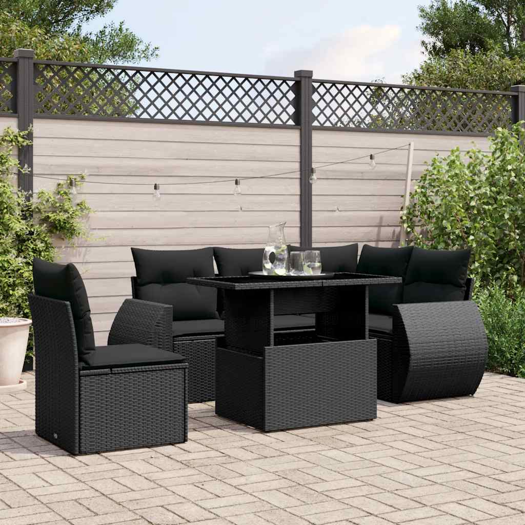 6-delige Loungeset met kussens poly rattan zwart is nu te koop bij PeponiXL, paradijselijk wonen!