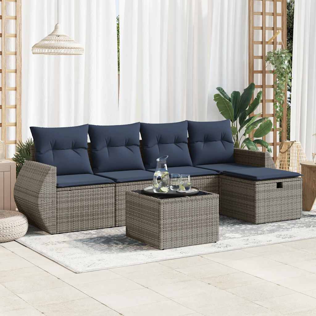 6-delige Loungeset met kussens poly rattan grijs is nu te koop bij PeponiXL, paradijselijk wonen!