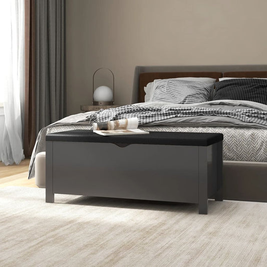 Opbergbox met kussen 105x40x45 cm bewerkt hout grijs is nu te koop bij PeponiXL, paradijselijk wonen!