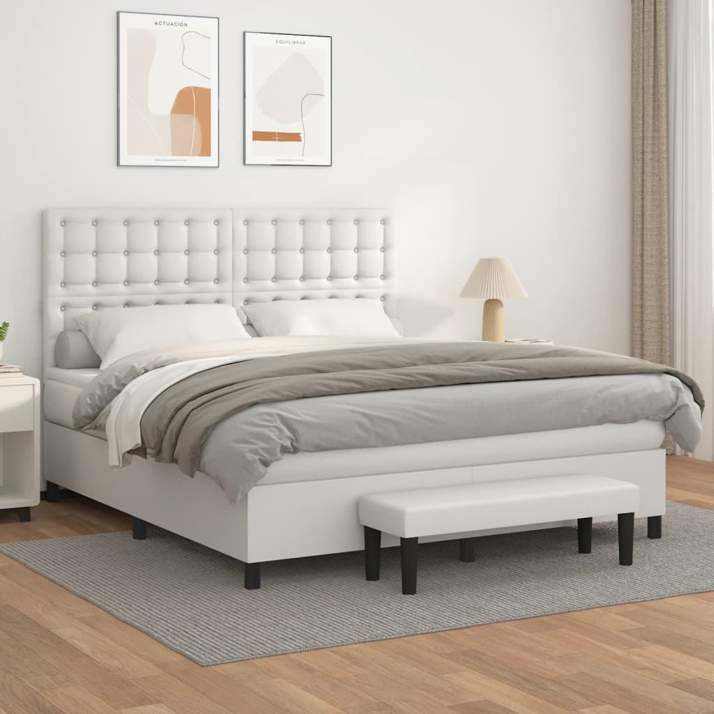 Boxspring met matras kunstleer wit 160x200 cm is nu te koop bij PeponiXL, paradijselijk wonen!