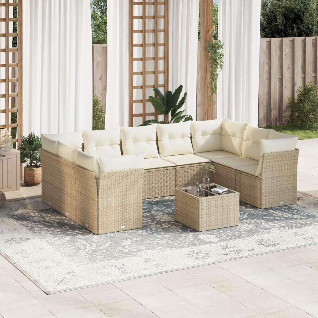10-delige Loungeset met kussens poly rattan beige is nu te koop bij PeponiXL, paradijselijk wonen!