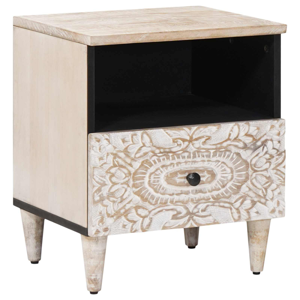 Bed kast met lade Wit 40 x 33 x 46 cm Massief Mango Hout is nu te koop bij PeponiXL, paradijselijk wonen!