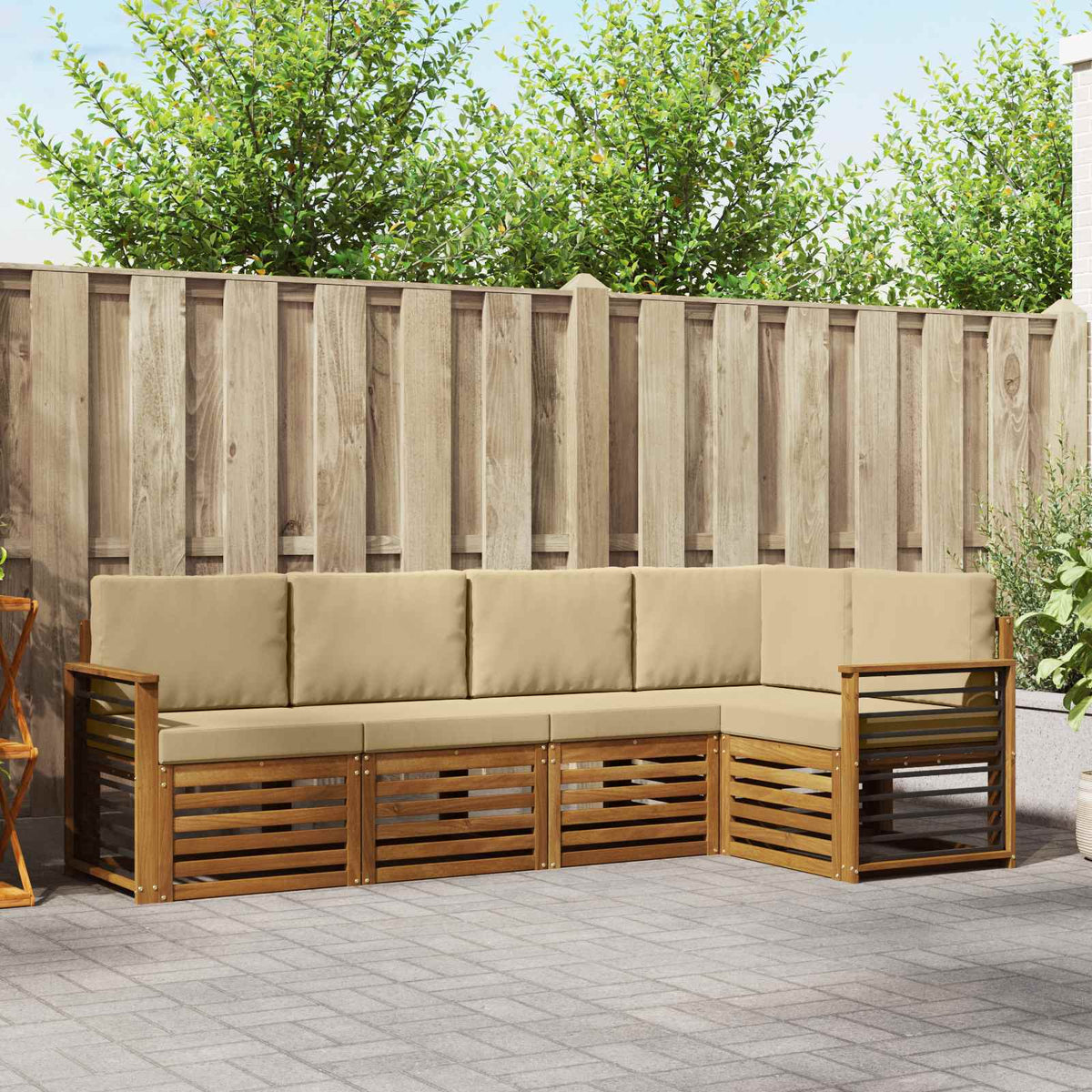 Hoekbank Set 5 pcs Natuurlijk en Beige Massief Acaciahout is nu te koop bij PeponiXL, paradijselijk wonen!