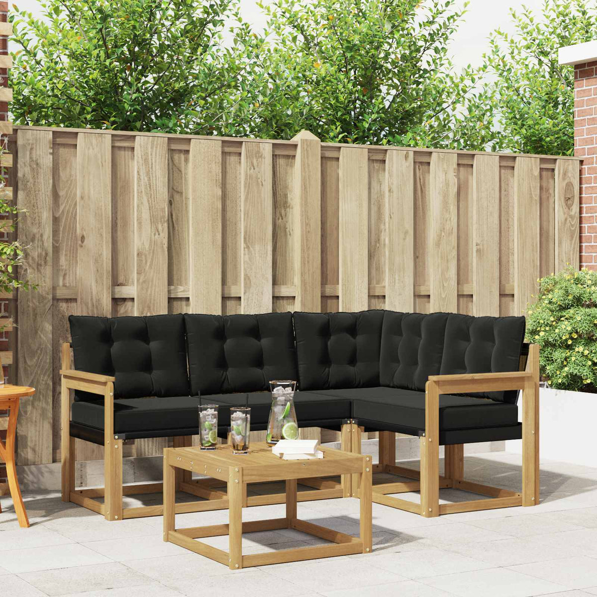 Buiten bankenset met kussen 5 pcs Wit en zwart is nu te koop bij PeponiXL, paradijselijk wonen!