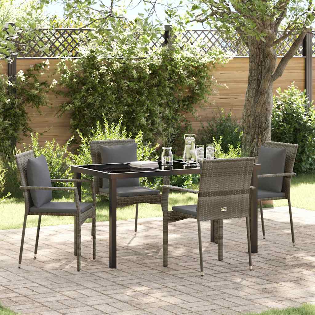 Tuin eettafelset met kussen 5 pcs Grijs poly rattan is nu te koop bij PeponiXL, paradijselijk wonen!
