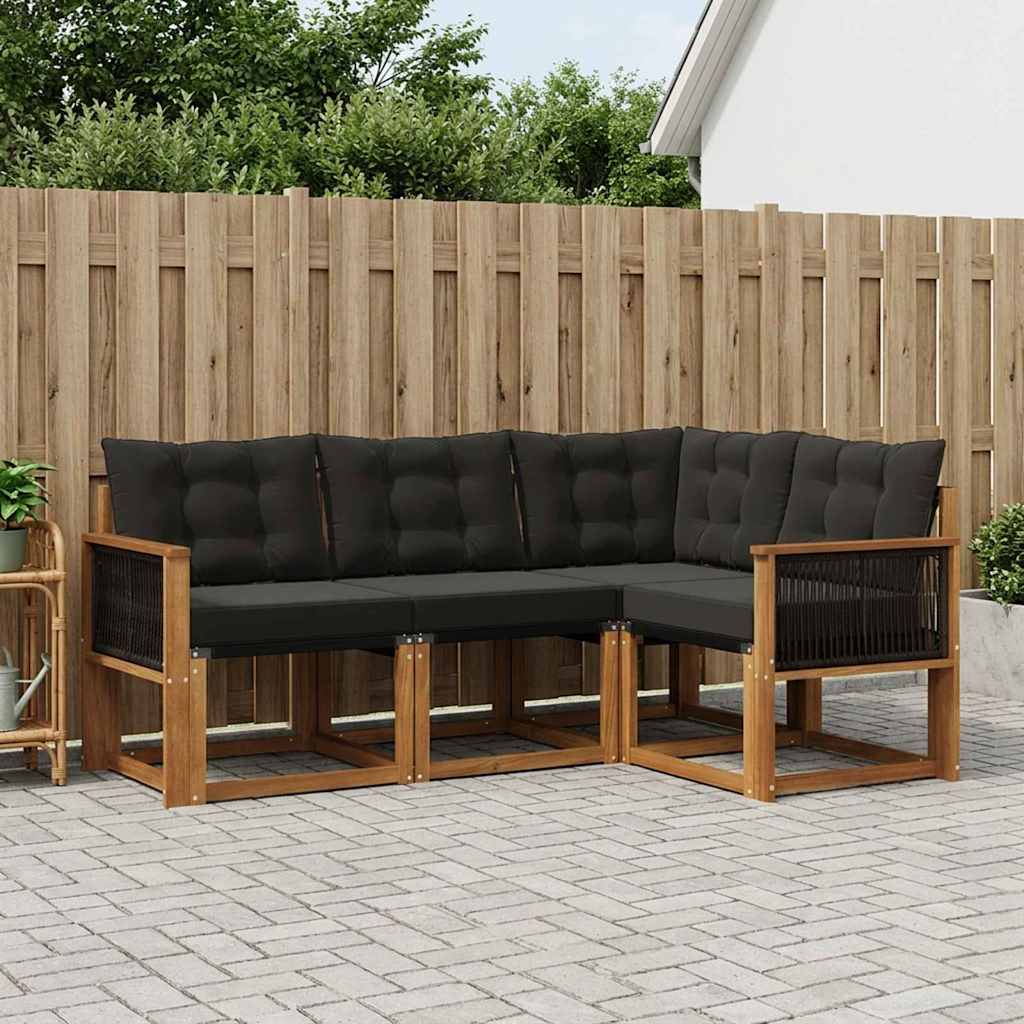 Buiten bankenset met kussen 4 pcs Naturel en Zwart is nu te koop bij PeponiXL, paradijselijk wonen!