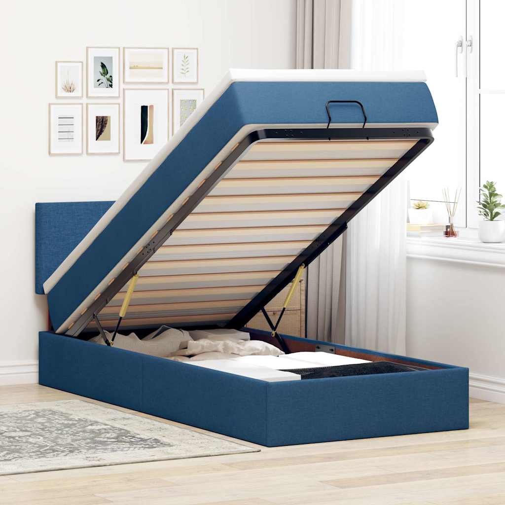 Bed met matras 100x200 cm stof blauw is nu te koop bij PeponiXL, paradijselijk wonen!