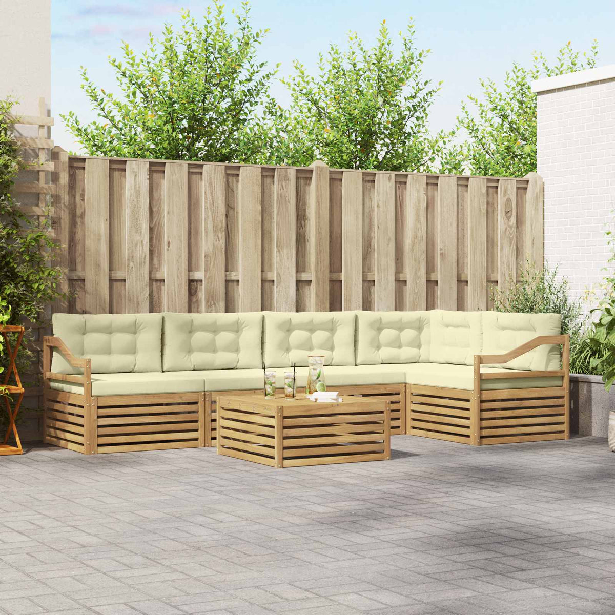 Buiten bankenset met kussen 6 pcs Wit en crèmekleurig Polyester is nu te koop bij PeponiXL, paradijselijk wonen!