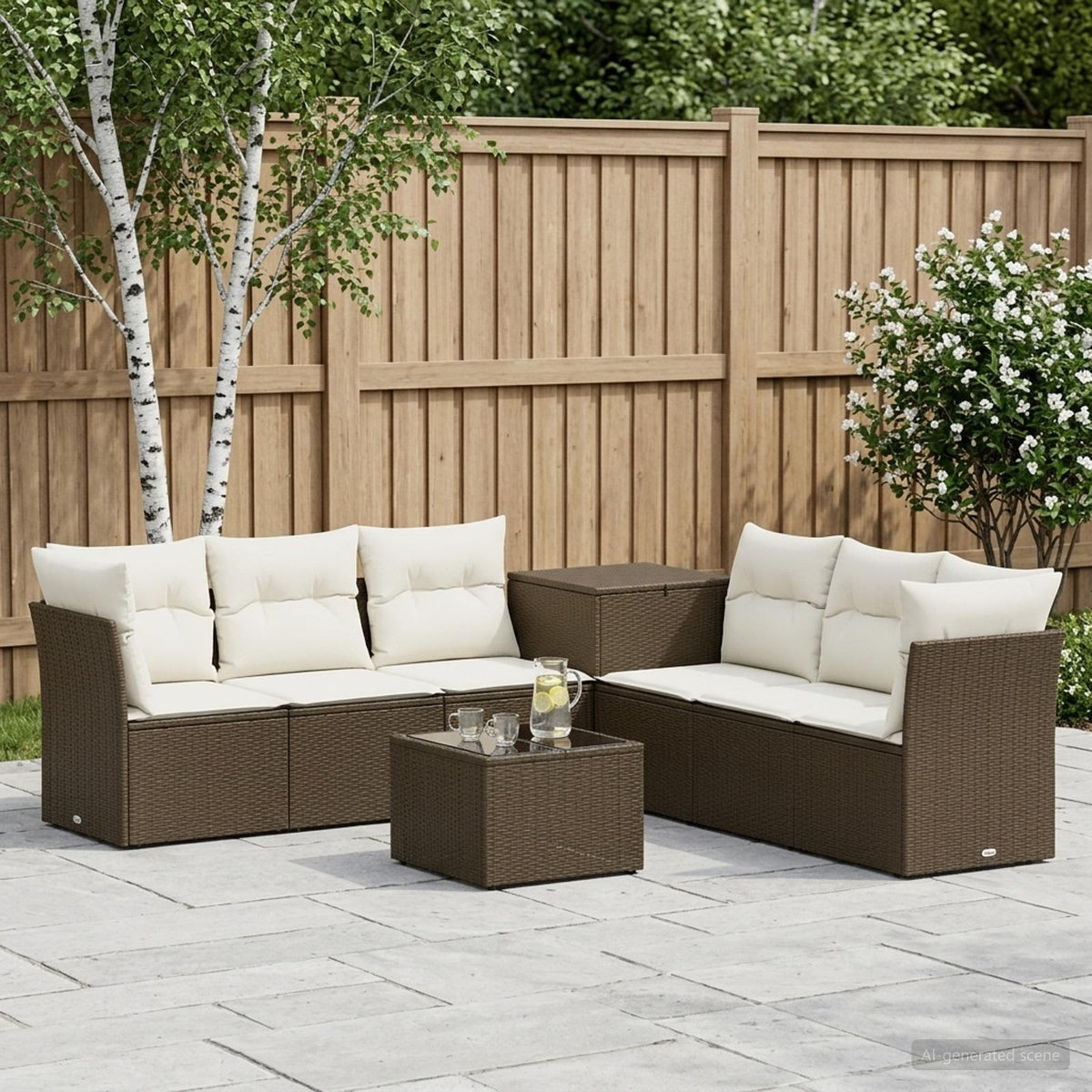Bankstel 8 st Bruin en Crème Wit Poly Rattan en Staal is nu te koop bij PeponiXL, paradijselijk wonen!