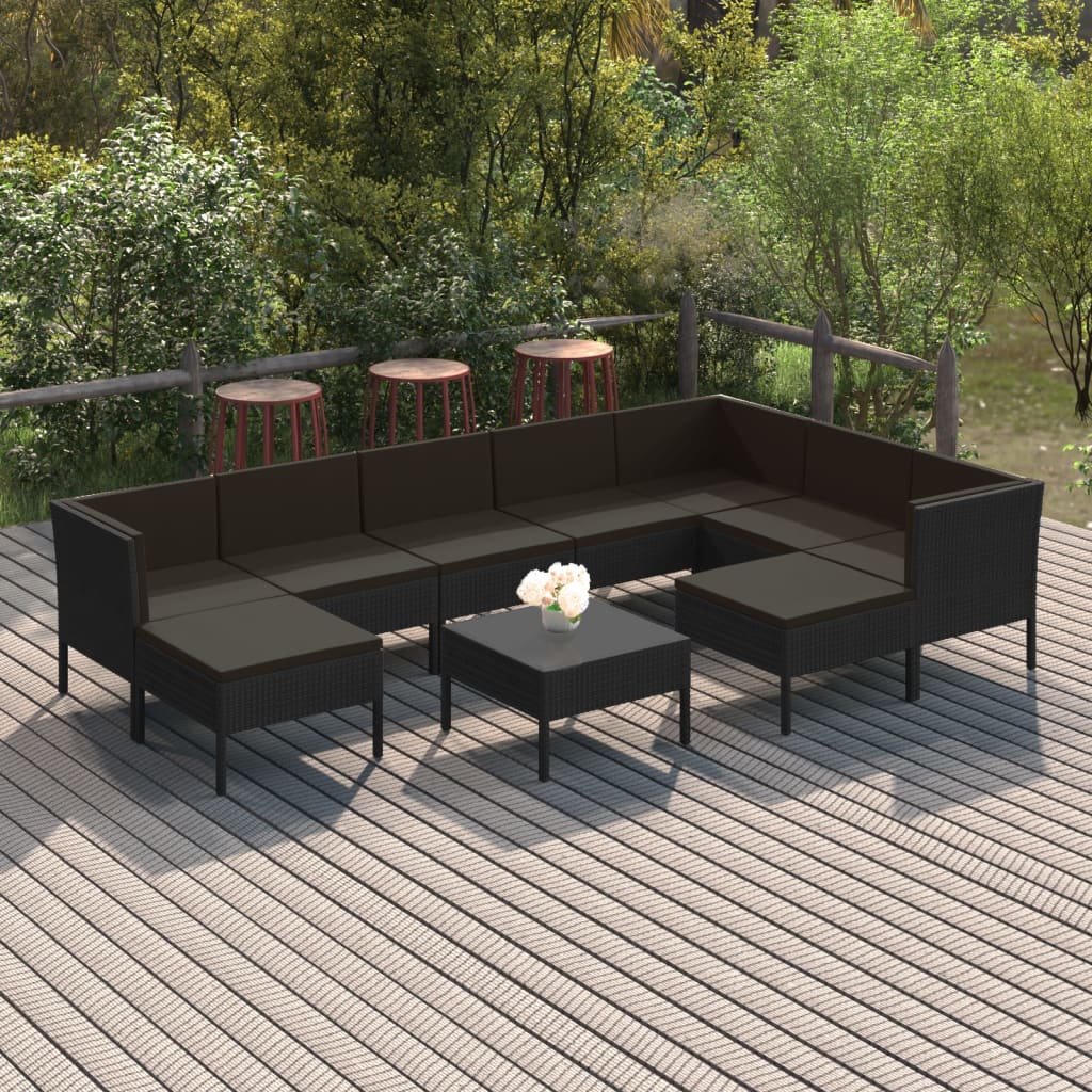 10-delige Loungeset met kussens poly rattan zwart is nu te koop bij PeponiXL, paradijselijk wonen!