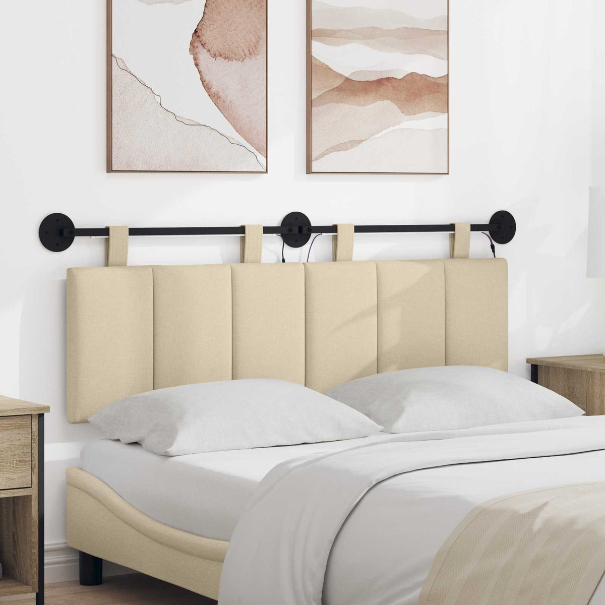 Hangend hoofdbord Met LED-verlichting Crèmekleurig Stof is nu te koop bij PeponiXL, paradijselijk wonen!