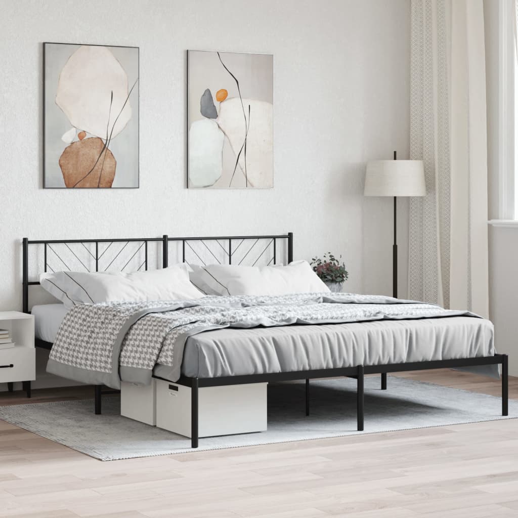 Bedframe met hoofdbord metaal zwart 200x200 cm is nu te koop bij PeponiXL, paradijselijk wonen!