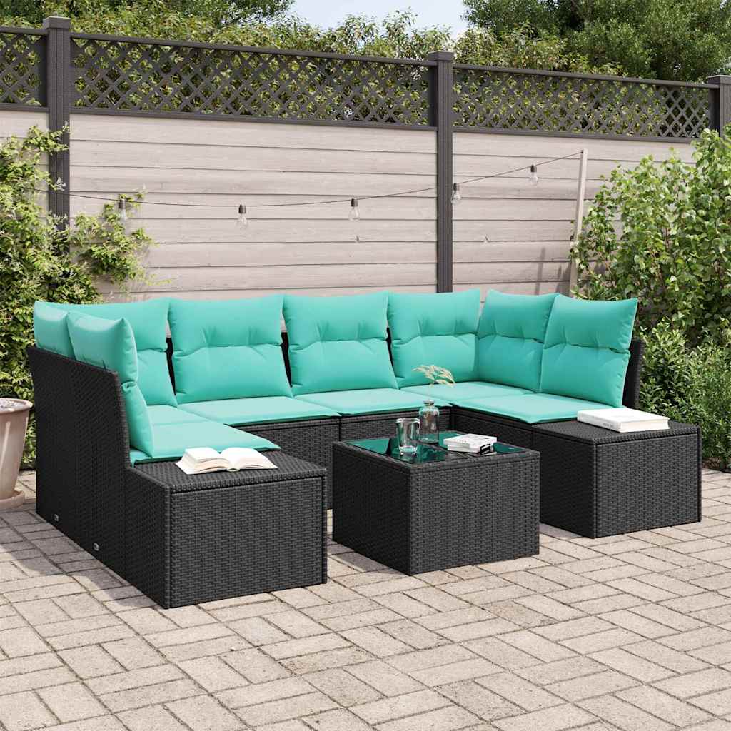 Tuin Sofa Set 8 st Zwart en Turquoise poly rattan is nu te koop bij PeponiXL, paradijselijk wonen!