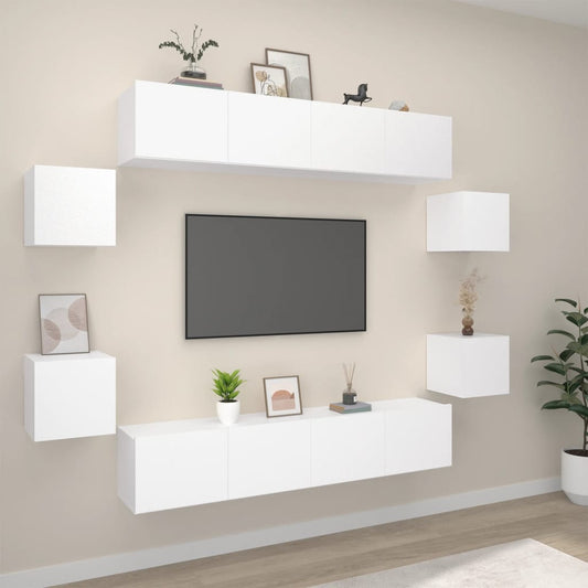 8-delige Tv-meubelset bewerkt hout wit is nu te koop bij PeponiXL, paradijselijk wonen!