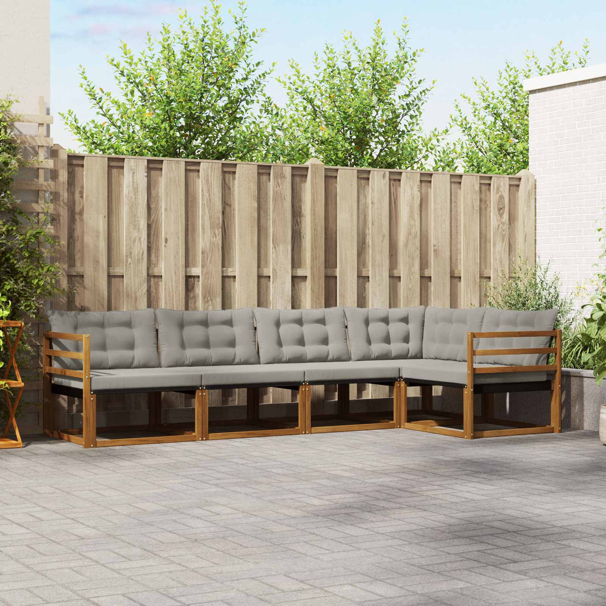 Buiten bankenset met kussen 5 pcs Natuurlijk en Lichtgrijs is nu te koop bij PeponiXL, paradijselijk wonen!