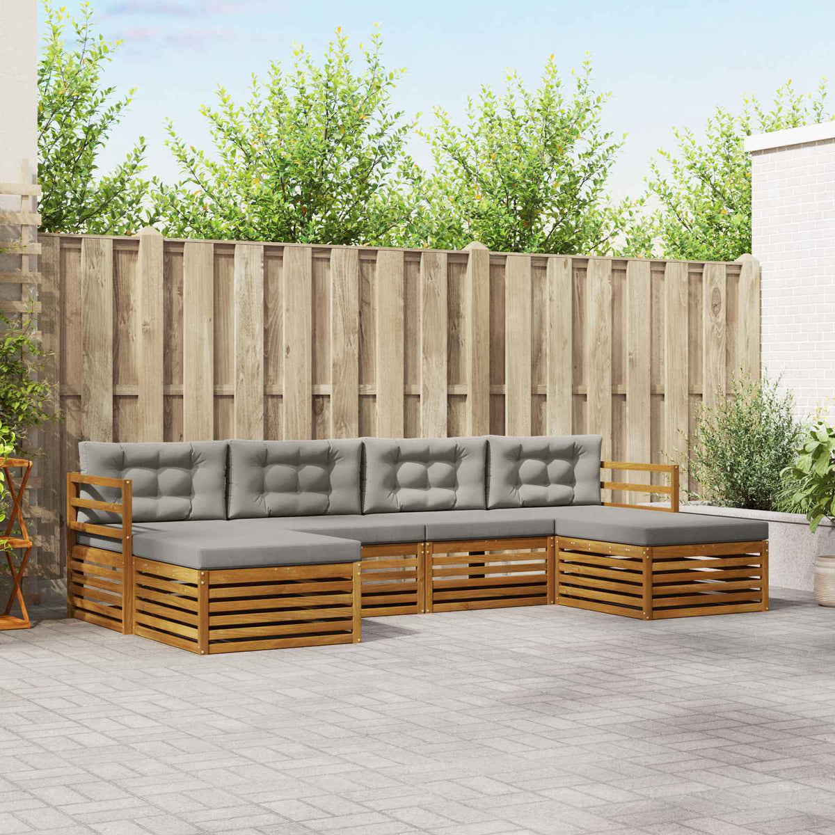 Sofa-Sets 6 pcs Natuurlijk en Lichtgrijs Massief Acaciahout is nu te koop bij PeponiXL, paradijselijk wonen!