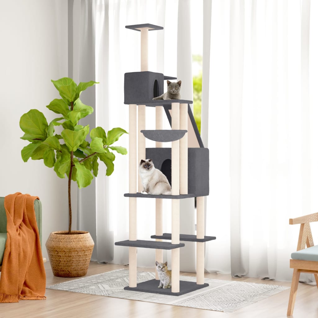 Kattenmeubel met sisal krabpalen 201 cm donkergrijs is nu te koop bij PeponiXL, paradijselijk wonen!