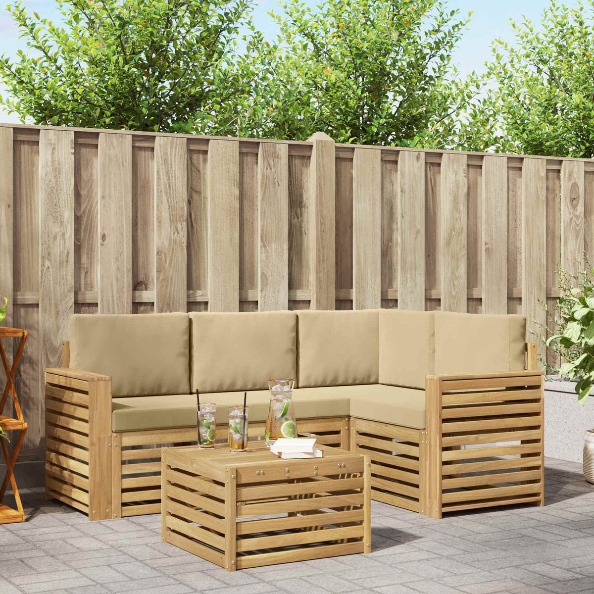 Buiten bankenset 5 pcs Wit en Beige 59 x 59 x 37 cm Polyester is nu te koop bij PeponiXL, paradijselijk wonen!