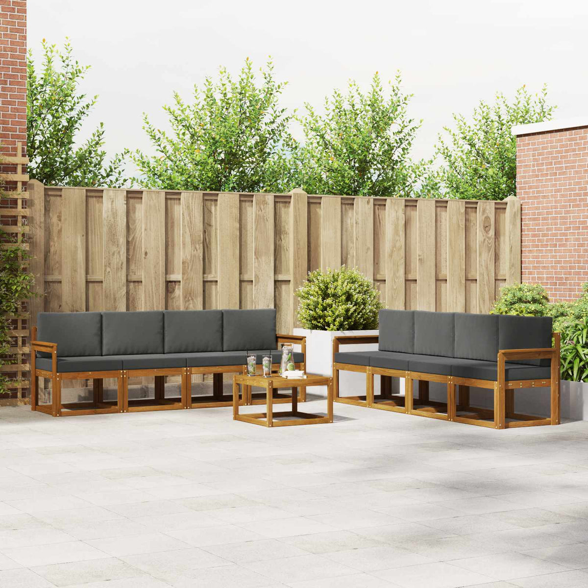 Buiten bankenset met kussen 9 pcs Natuurlijk en Antraciet is nu te koop bij PeponiXL, paradijselijk wonen!