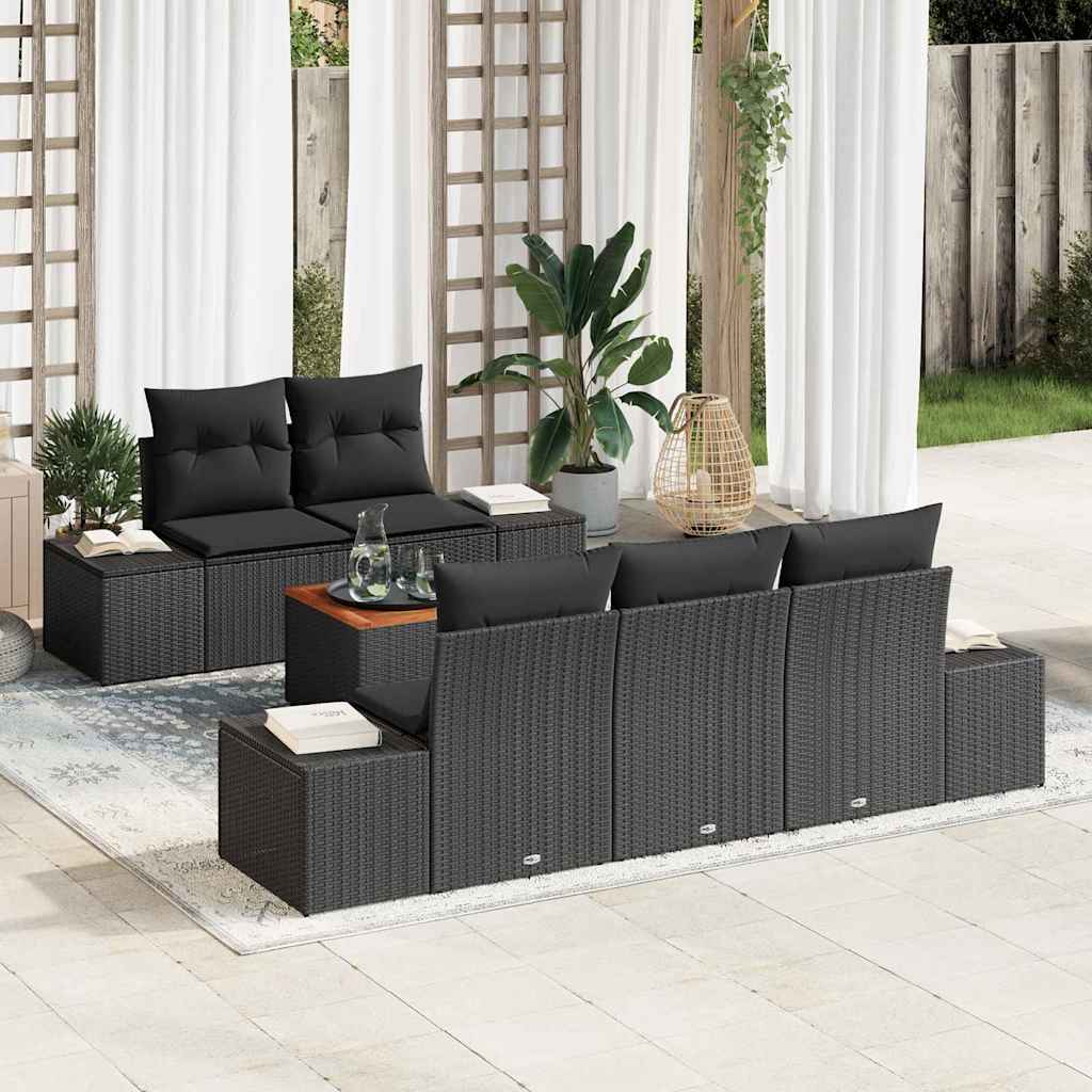 Tuinbankenset met kussen 6 pcs Zwart poly rattan is nu te koop bij PeponiXL, paradijselijk wonen!