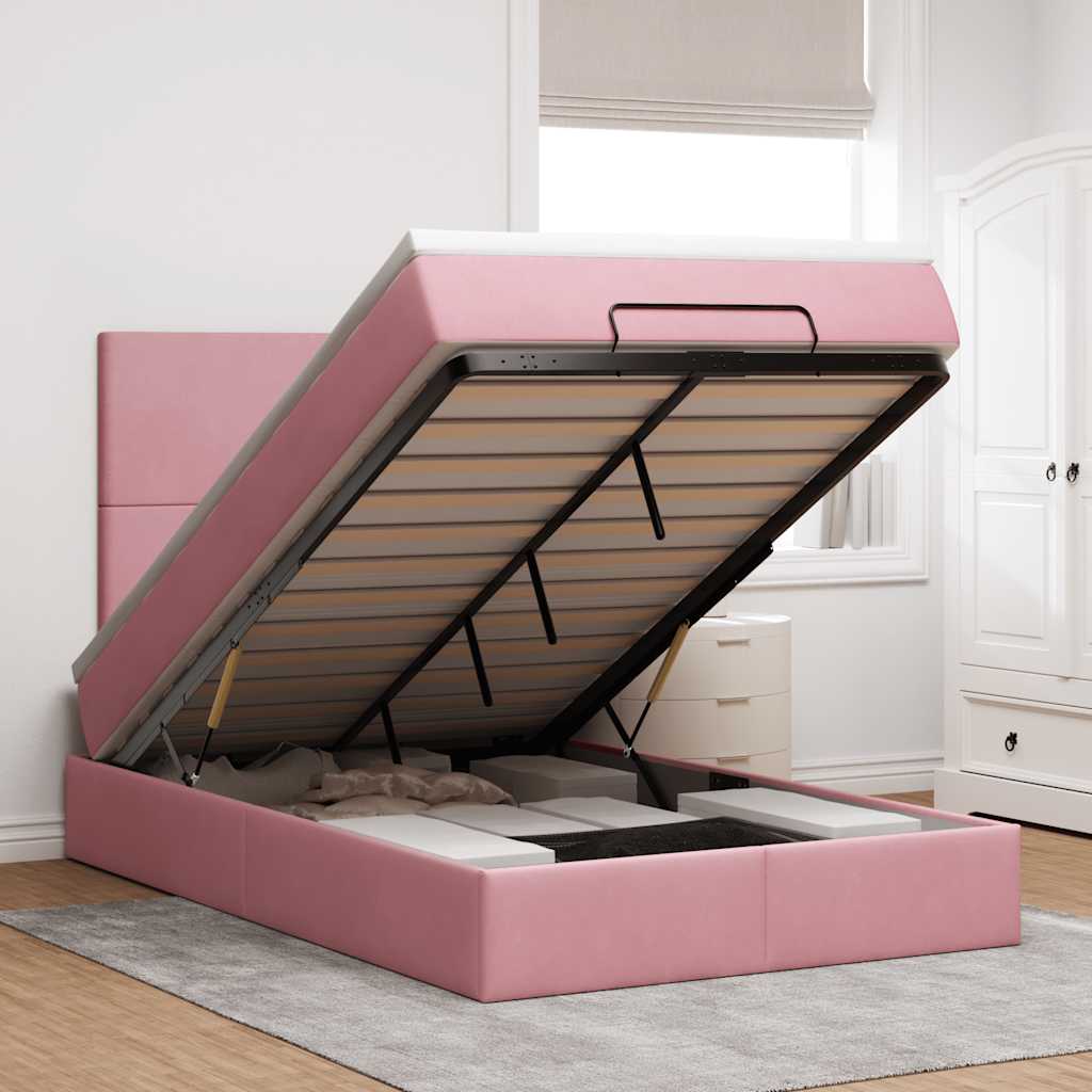 Ottoman bed met matrassen en LED's 120x200cm fluweel roze is nu te koop bij PeponiXL, paradijselijk wonen!