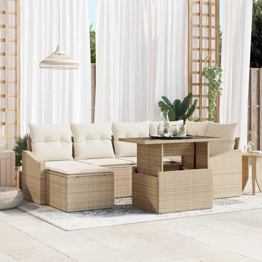 Tuin Sofa Set met kussen 7 pcs beige en crèmekleurig is nu te koop bij PeponiXL, paradijselijk wonen!