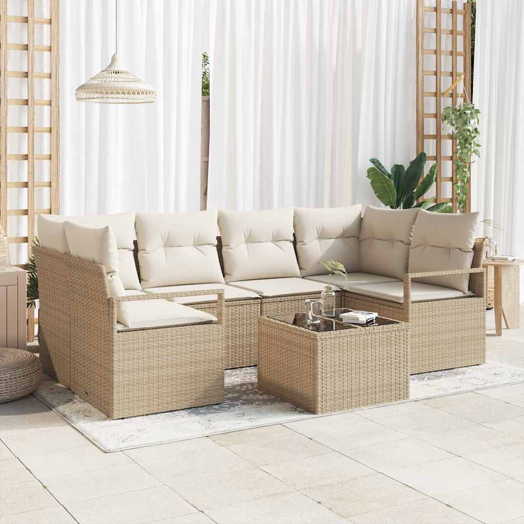Bankstel met kussen 7 pcs Beige en Crème poly rattan is nu te koop bij PeponiXL, paradijselijk wonen!