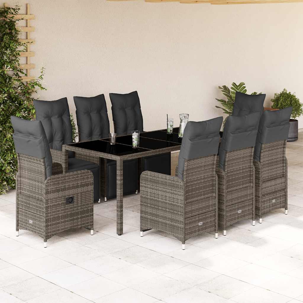 9-delige Bistroset met kussens poly rattan grijs is nu te koop bij PeponiXL, paradijselijk wonen!