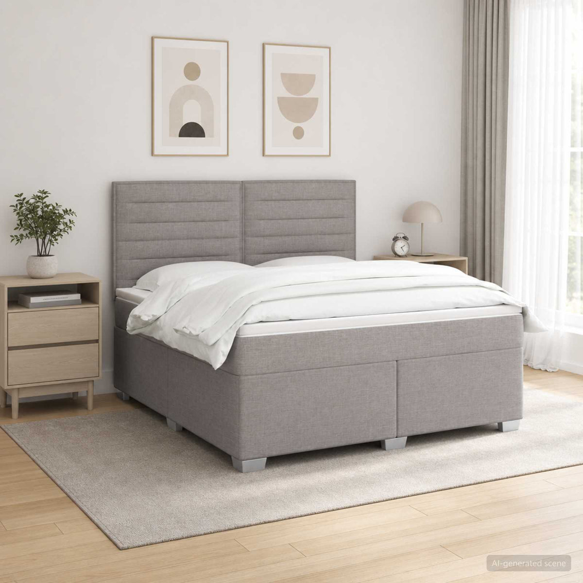 Boxspringbed met matras met hoofdeinde Taupe 140 x 200 cm Stof is nu te koop bij PeponiXL, paradijselijk wonen!