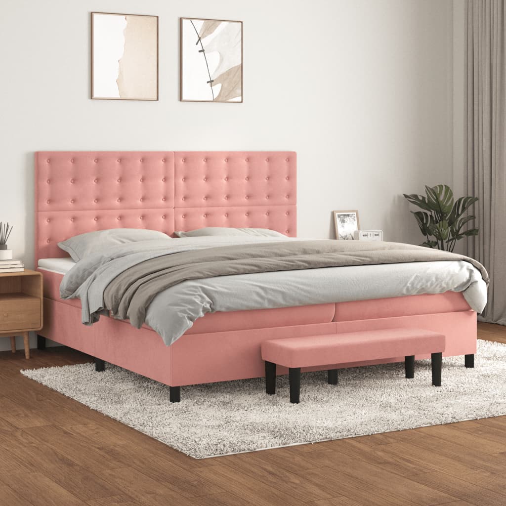 Boxspring met matras fluweel roze 200x200 cm is nu te koop bij PeponiXL, paradijselijk wonen!
