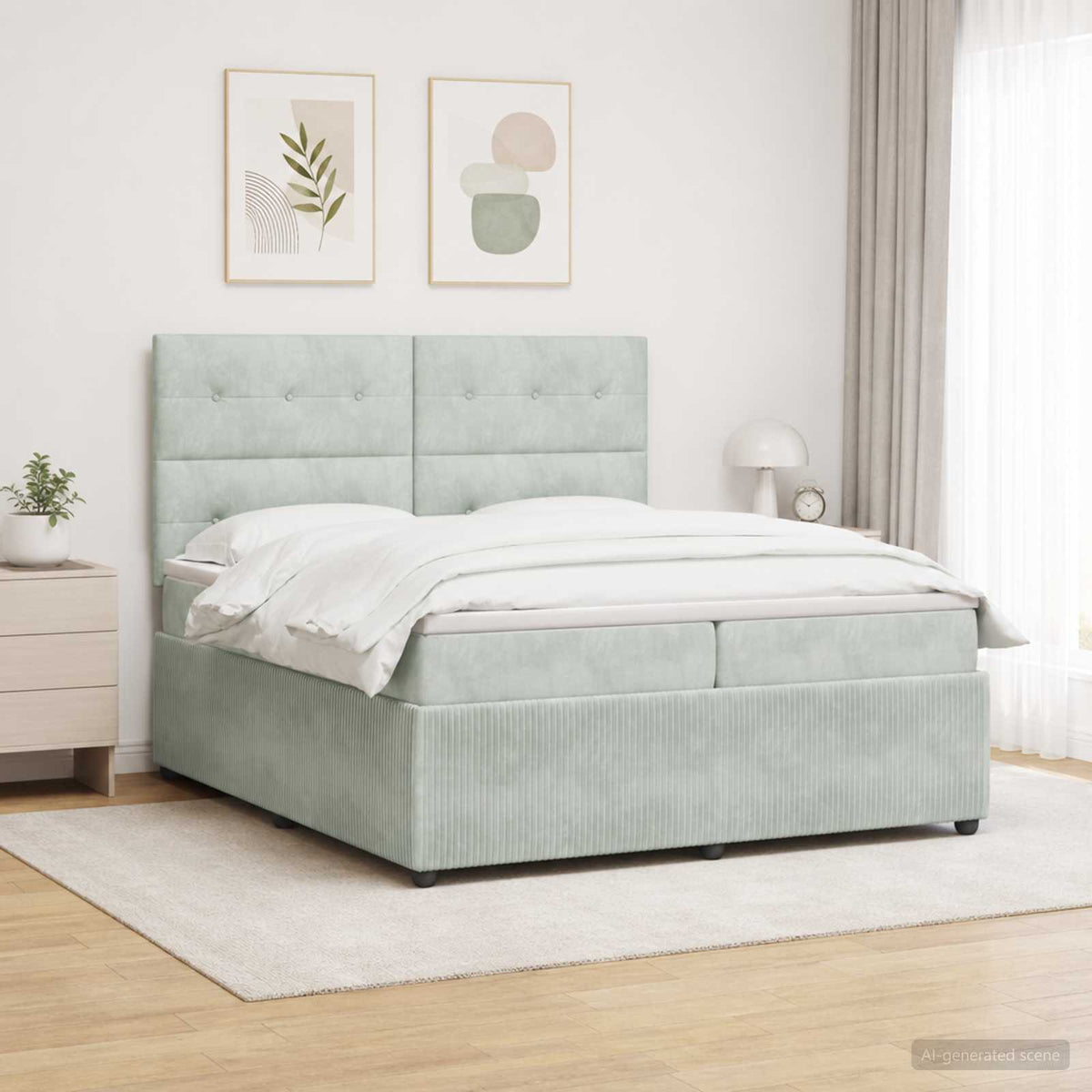 LED Boxspring Bed met Matras Lichtgrijs 200 x 200 cm Fluweel is nu te koop bij PeponiXL, paradijselijk wonen!