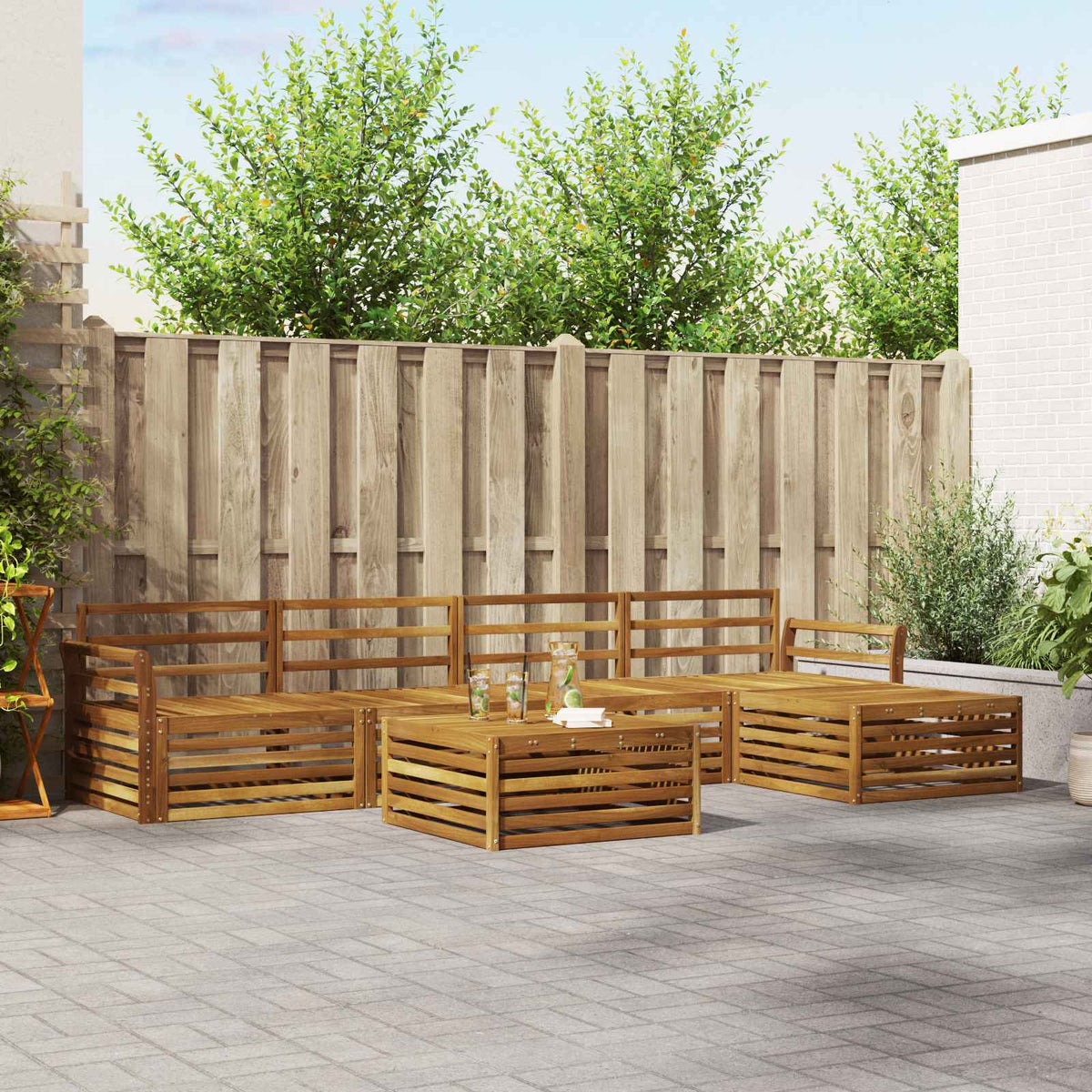 Buiten bankenset 6 pcs Naturel Massief Acaciahout is nu te koop bij PeponiXL, paradijselijk wonen!