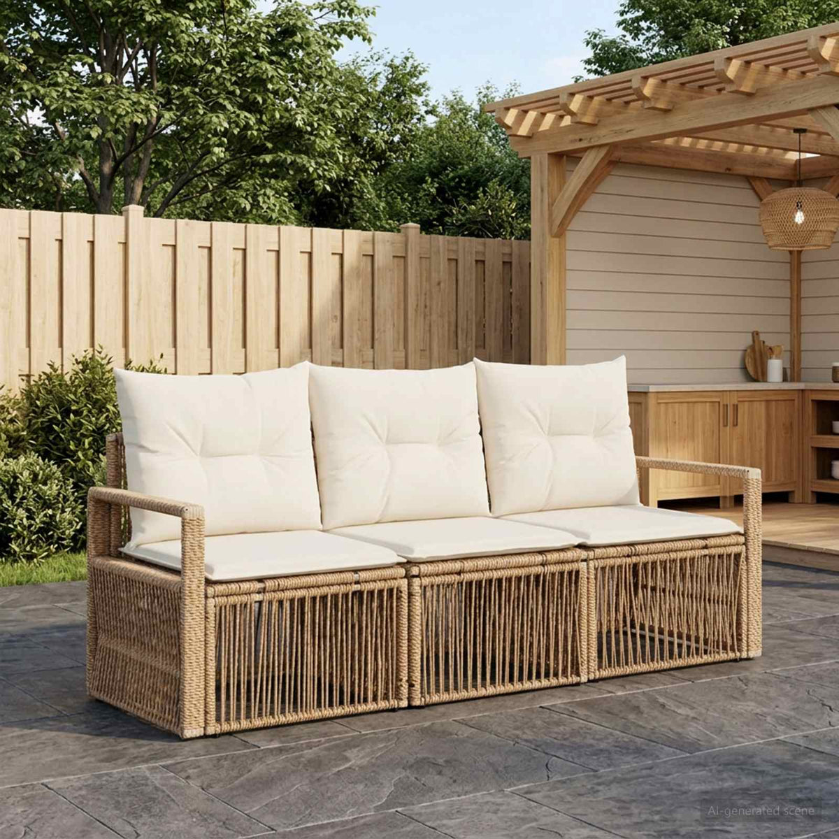 Tuinbankenset 3 pcs Beige poly rattan is nu te koop bij PeponiXL, paradijselijk wonen!