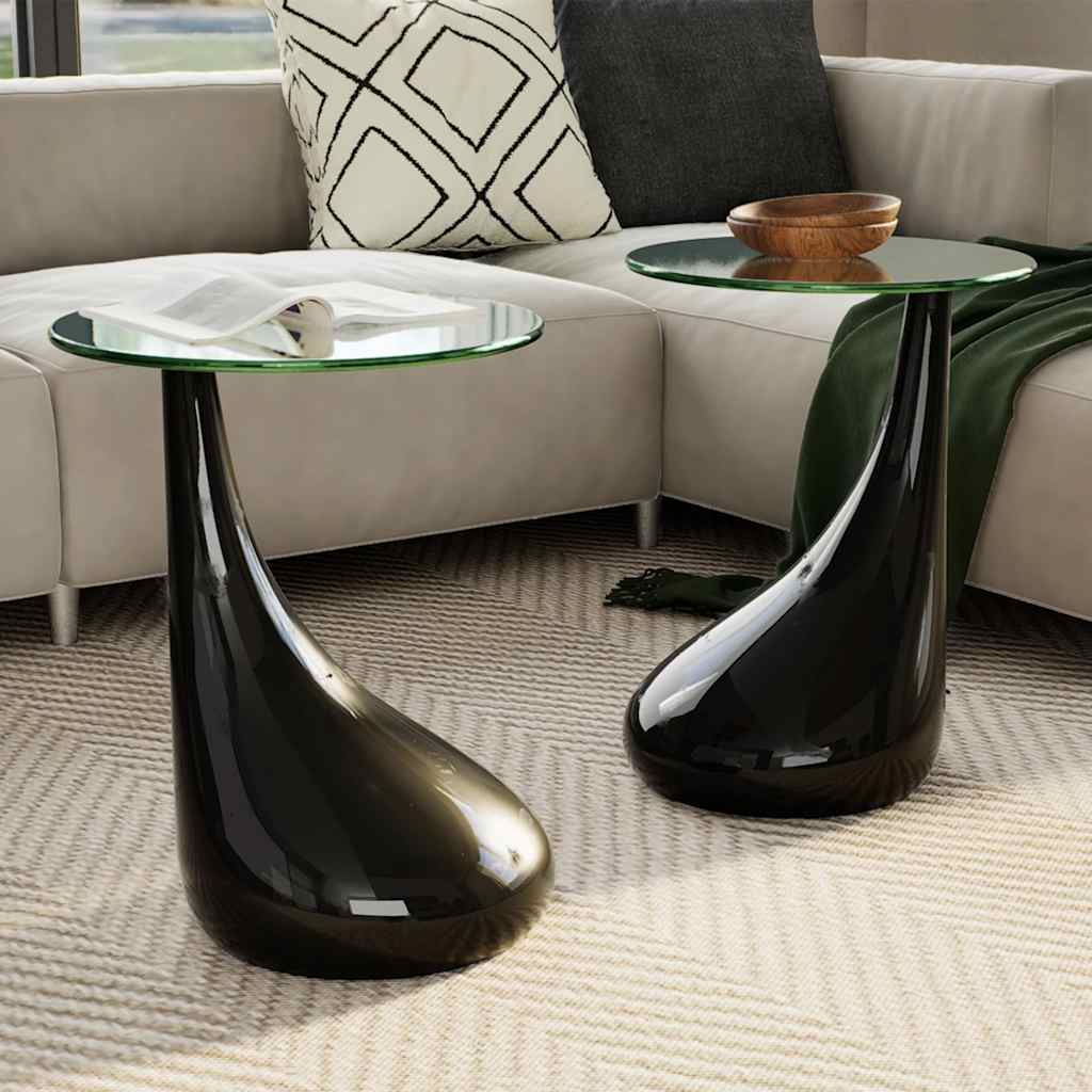 Salontafel met rond glazen tafelblad hoogglans zwart 2 st is nu te koop bij PeponiXL, paradijselijk wonen!