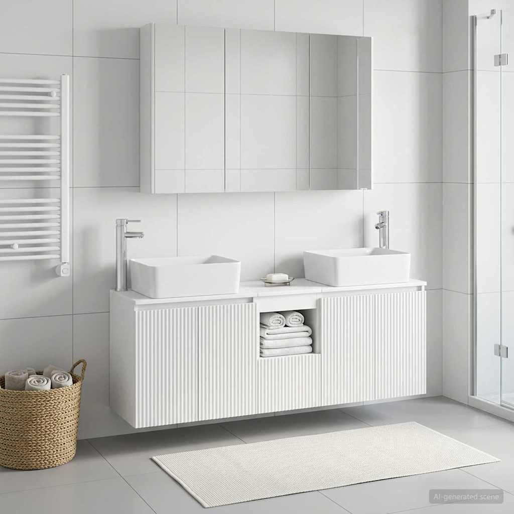 Badkamerkastenset 4 st Wit Bewerkt hout is nu te koop bij PeponiXL, paradijselijk wonen!