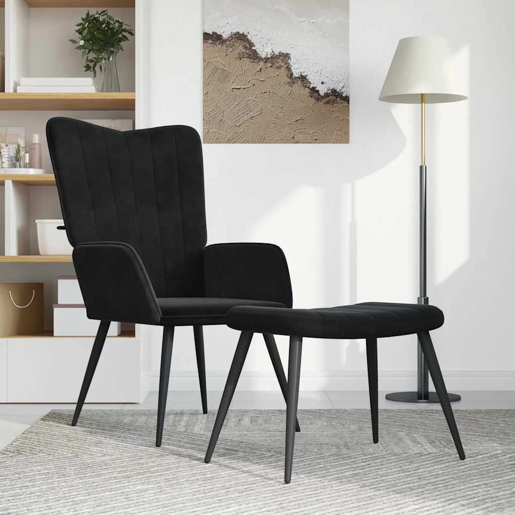 Relaxstoel met voetenbank fluweel zwart is nu te koop bij PeponiXL, paradijselijk wonen!